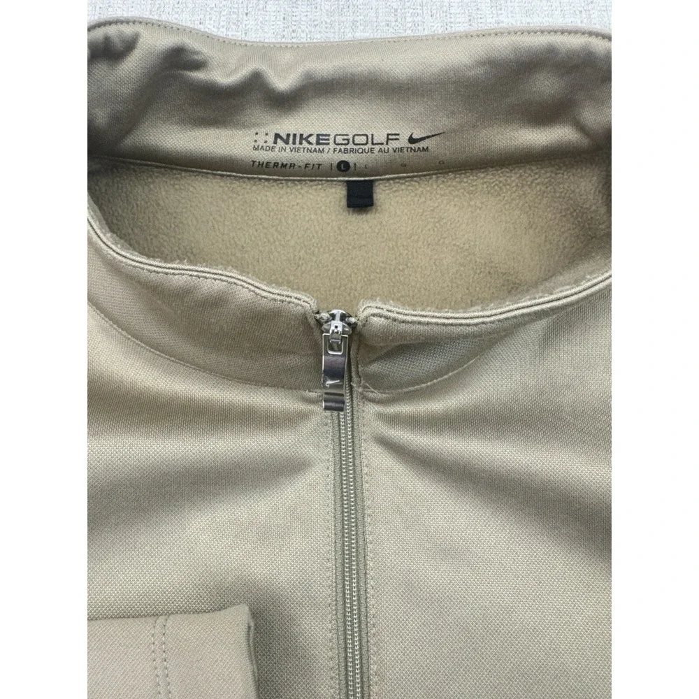 Nike Golf Sweater Mens Large Beige ThermaFit 1/4 Zip Mock Neck Fleece Lined